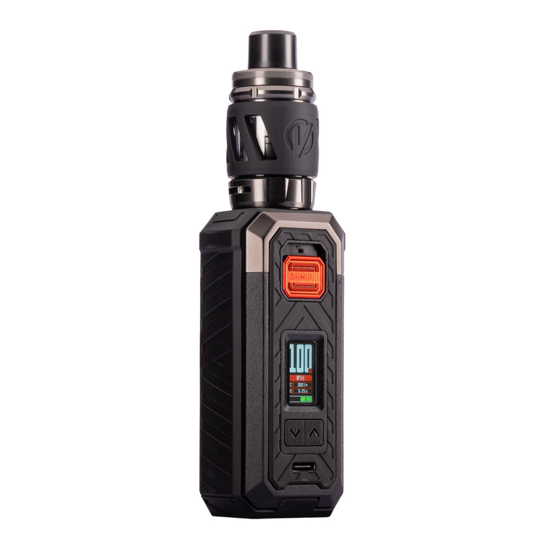 Front angled image of black Armour S vape kit by Vaporesso.