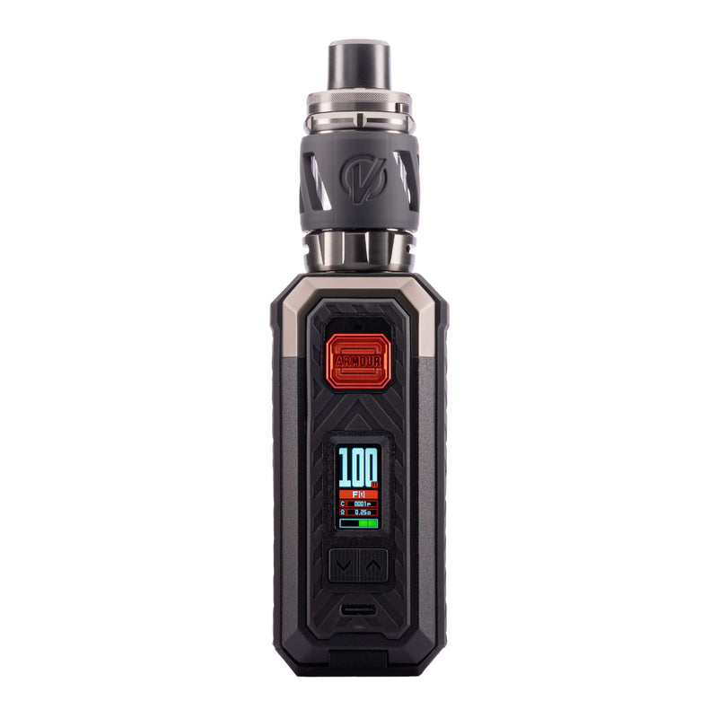 Front image of black Armour S vape kit by Vaporesso.