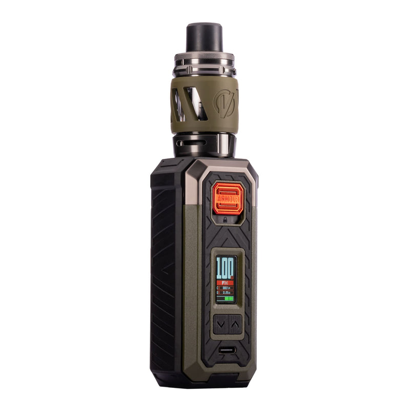 Front angled image of green Armour S vape kit by Vaporesso.