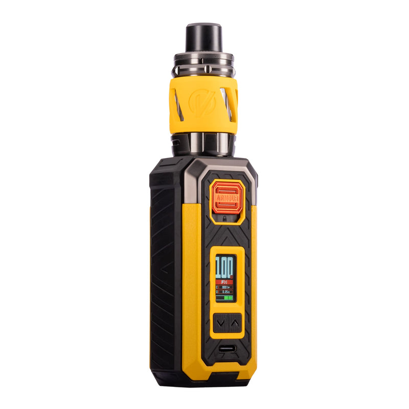 Front angled image of yellow Armour S vape kit by Vaporesso.