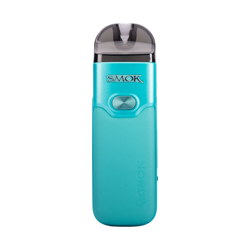 Front image of cyan leather Smok Nord GT vape kit.