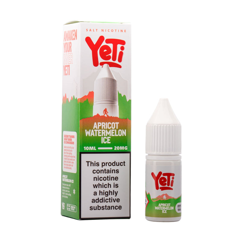 Yeti Apricot Watermelon Ice nic salt e-liquid box and bottle render.