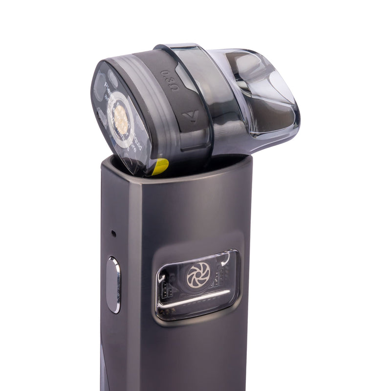 E40 pod resting on top of space grey coloured device.