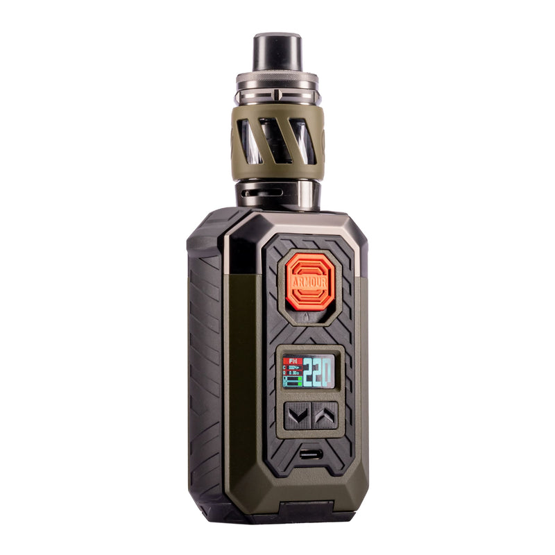 Front angled image of green Vaporesso Armour Max vape kit.