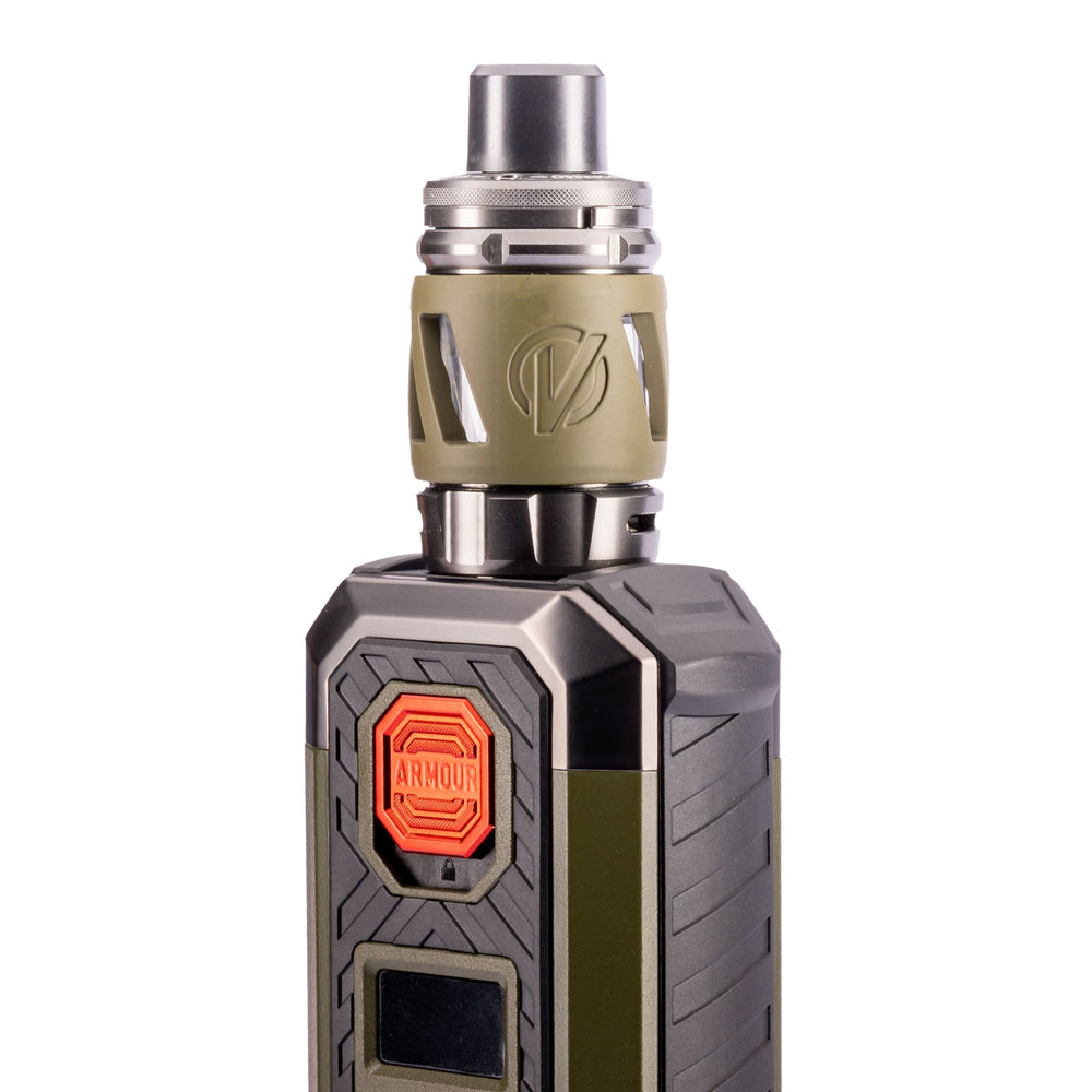 Close up of Armour Max tank on green device.