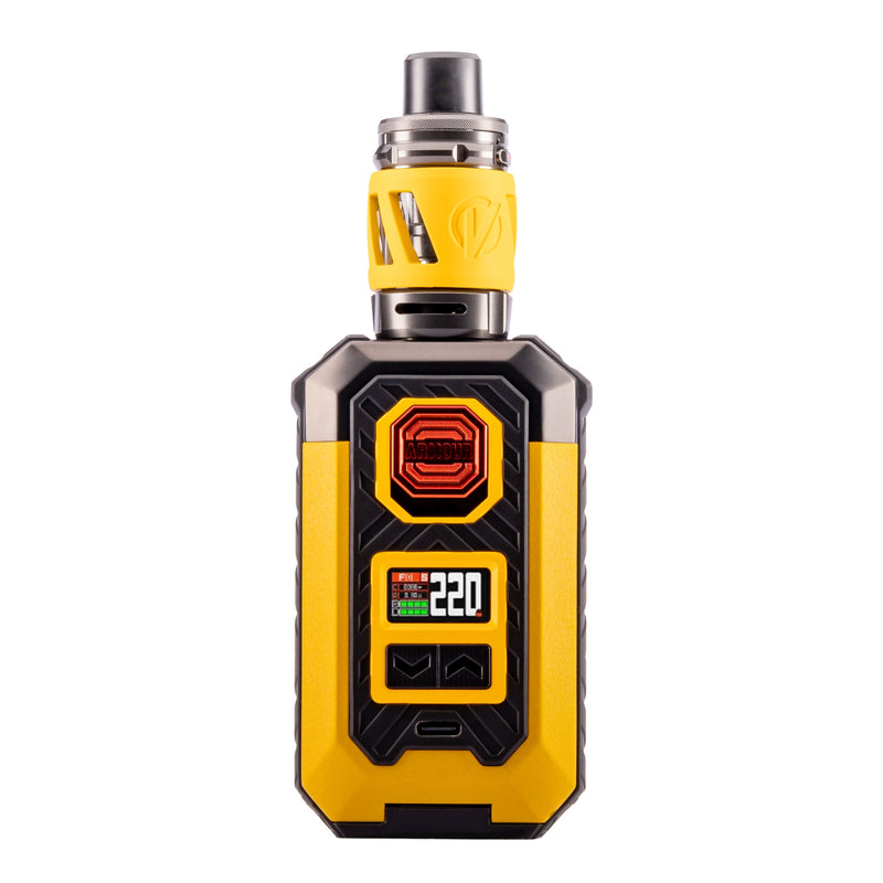 Front image of yellow Vaporesso Armour Max vape kit.