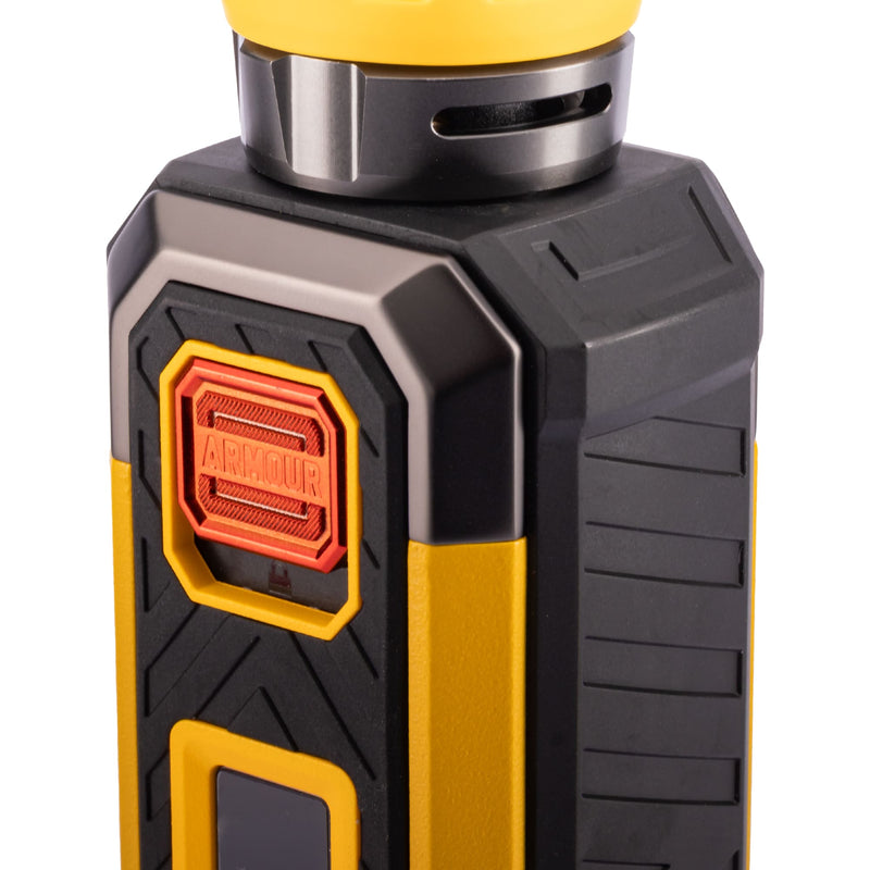 Close up of power button and airflow control on Armour S vape kit.