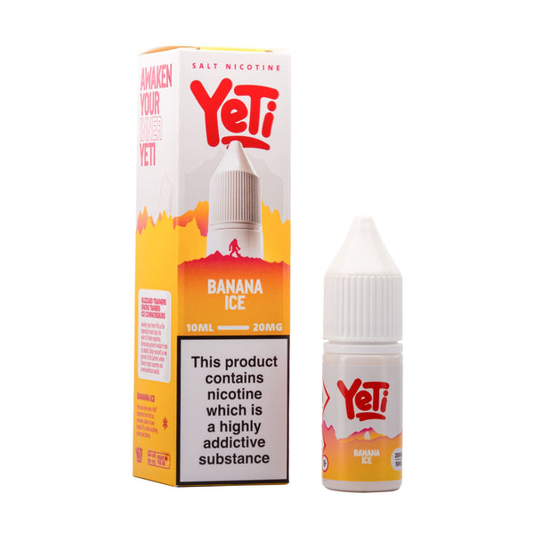 Yeti Banana Ice nic salt e-liquid box and bottle render.