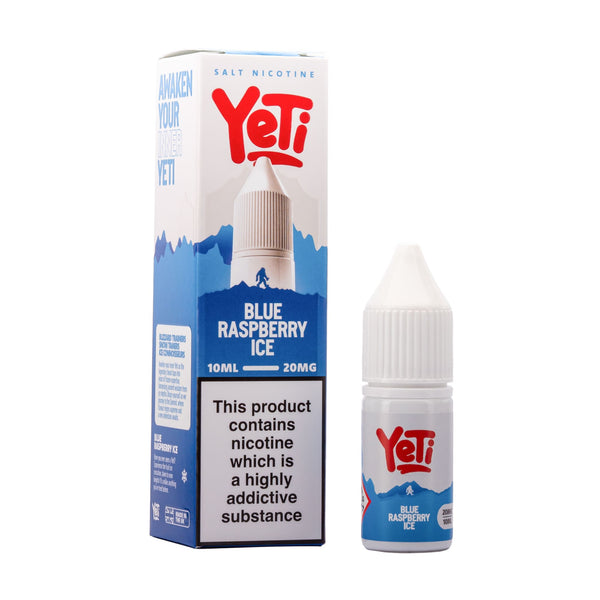 Yeti Blue Raspberry Ice nic salt e-liquid box and bottle render.