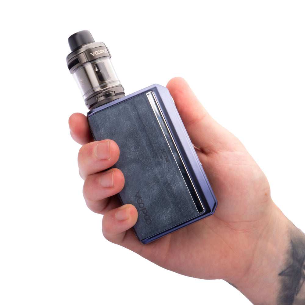 Gradient Blue Voopoo Drag 5 vape kit in hand.