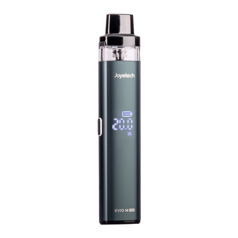 Front angled photo of Blue Evio M Pro vape kit by Joyetech.