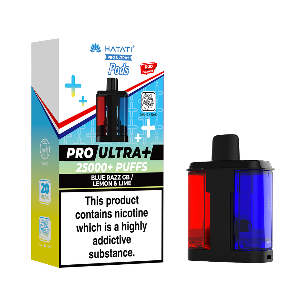 hayati pro ultra plus pods blue razz gb lemon and lime