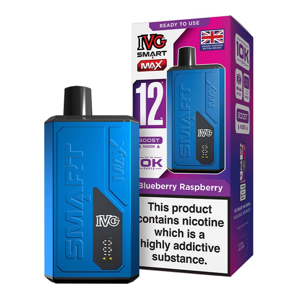 IVG Blueberry Raspberry Smart Max vape kit and box render.