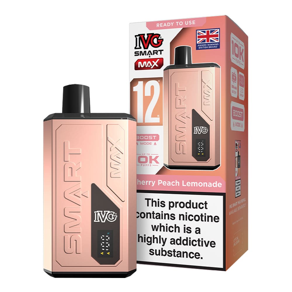 IVG Cherry Peach Lemonade Smart Max vape kit and box render.