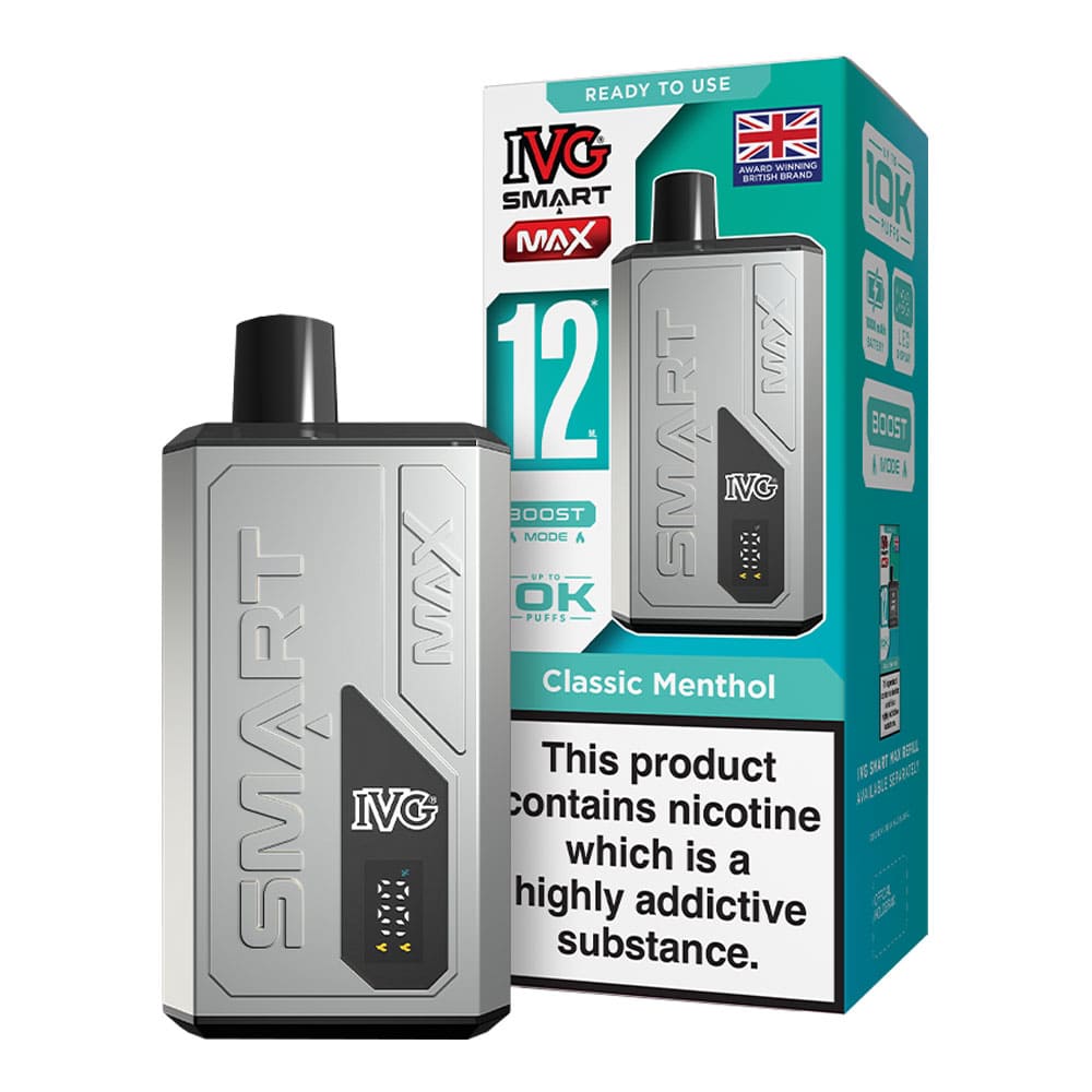 IVG Classic Menthol Smart Max vape kit and box render.