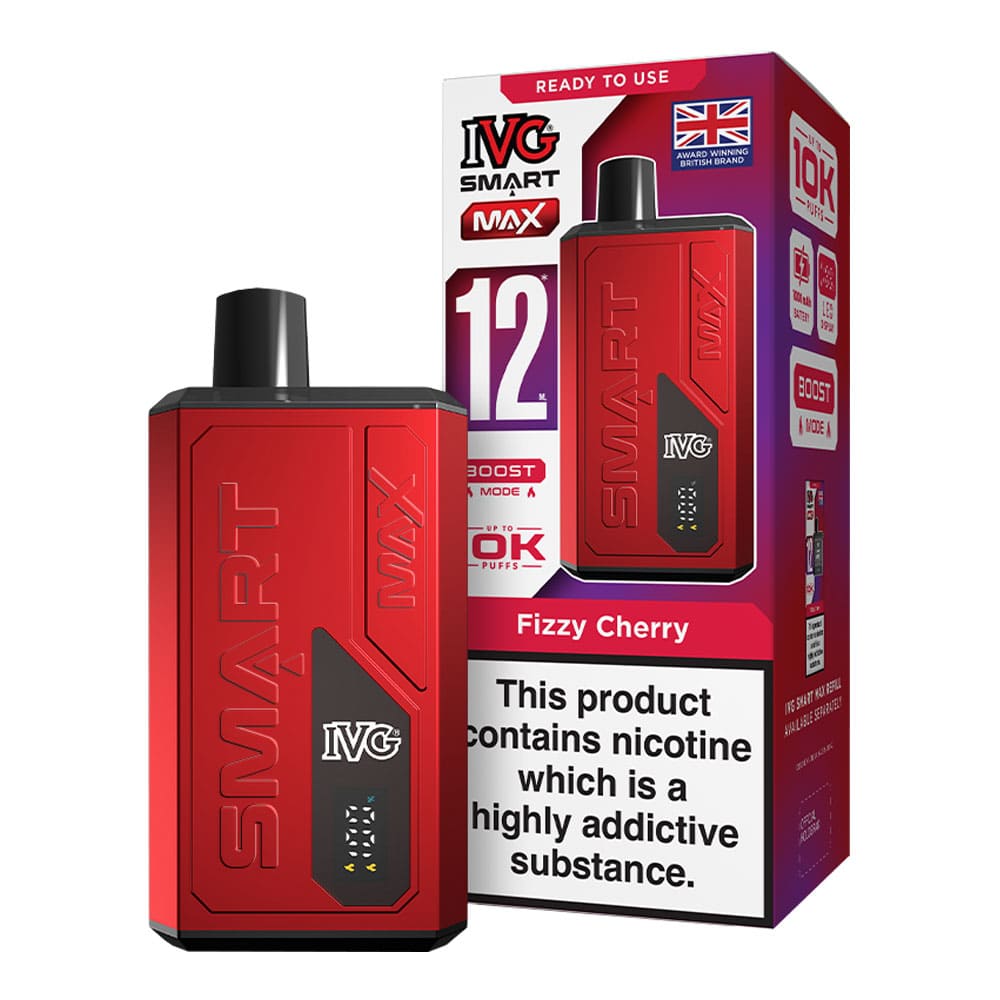 IVG Fizzy Cherry Smart Max vape kit and box render.