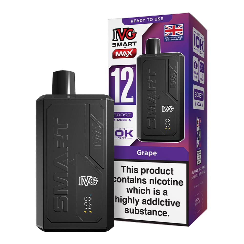IVG Grape Smart Max vape kit and box render.