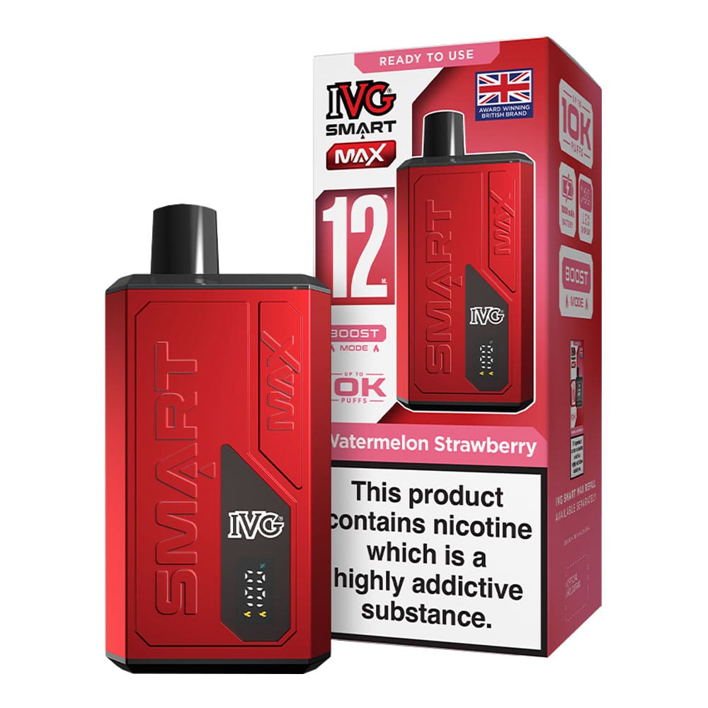 IVG Watermelon Strawberry Smart Max vape kit and box render.