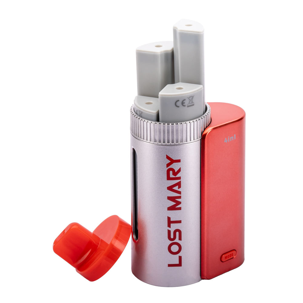 Lost Mary 4-in-1 red edition device with pods being inserted.