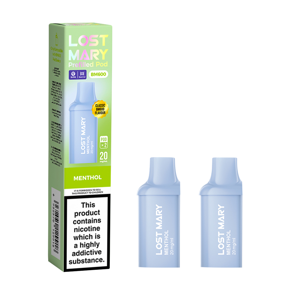 Lost Mary BM600 menthol pre-filled pods render.