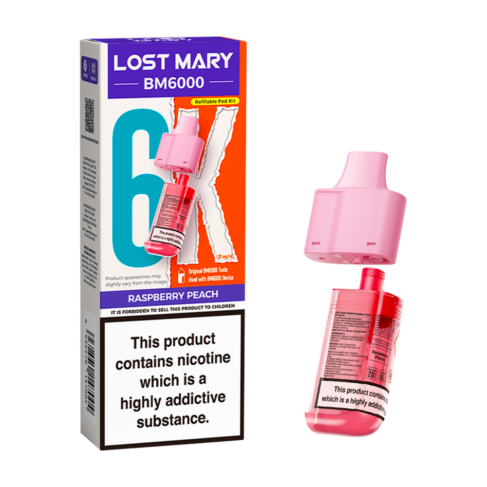lost mary bm6000 refill pack raspberry peach