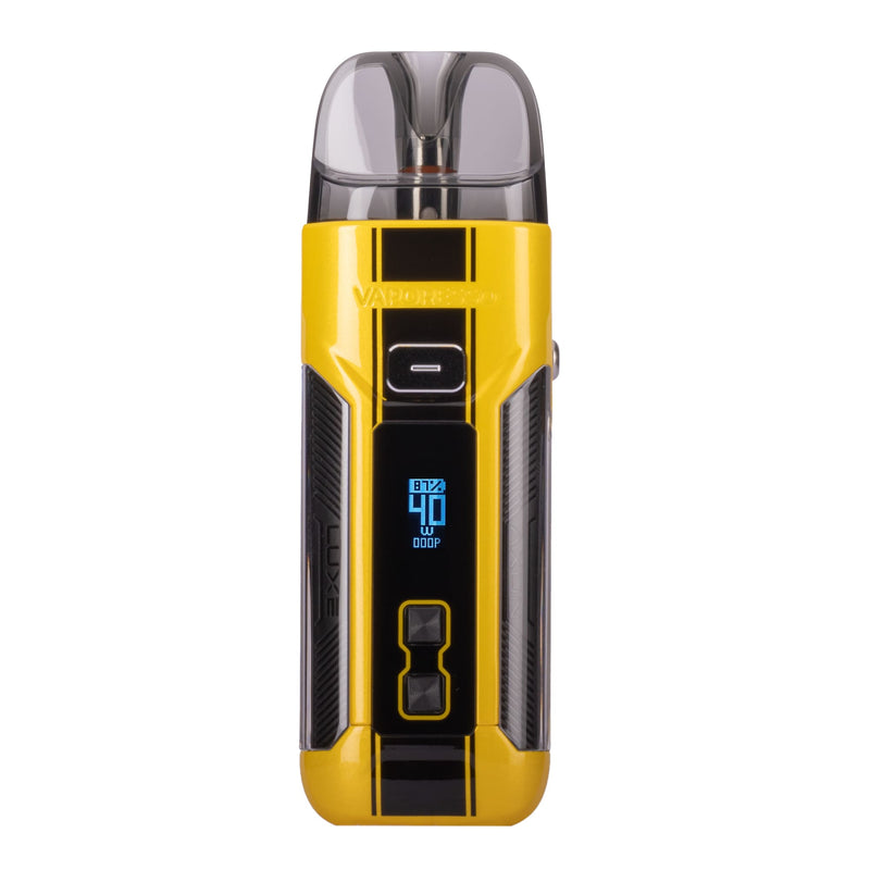 Front image of Dazzling Yellow Vaporesso Luxe X Pro vape kit.