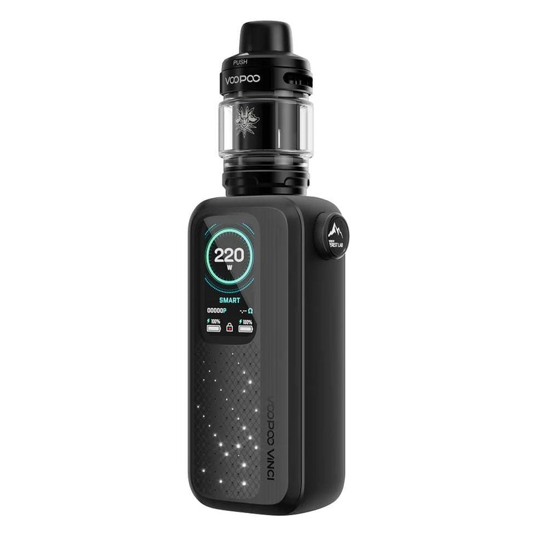 Voopoo Vinci Spark 220 vape kit render in Midnight Black colour.