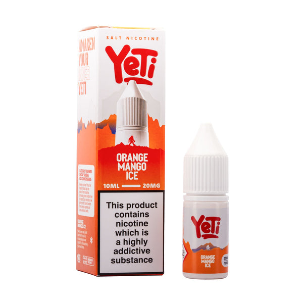Yeti Orange Mango Ice nic salt e-liquid box and bottle render.