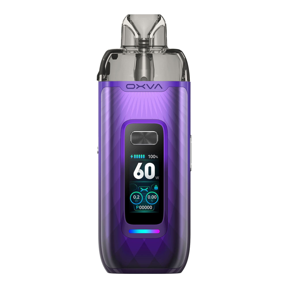 Front side of Auroral Purple Oxva VPrime pod kit.