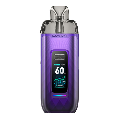 Front side of Auroral Purple Oxva VPrime pod kit.