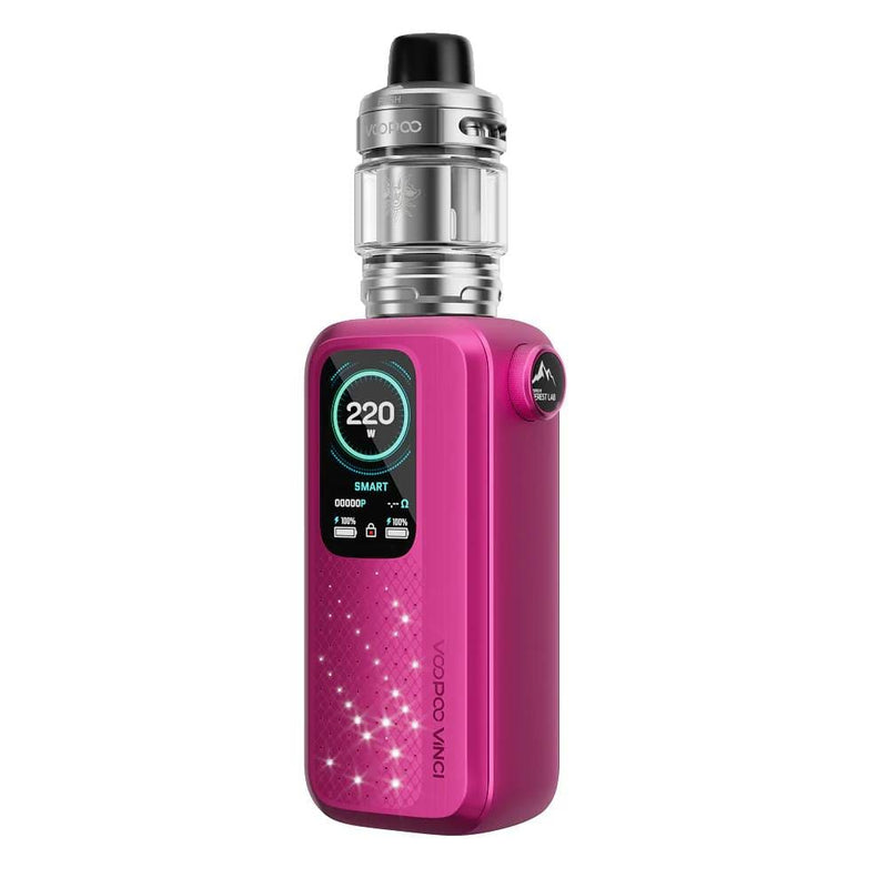 Voopoo Vinci Spark 220 vape kit render in Rose Red colour.