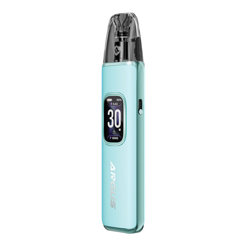 Front side render of Snow Blue Argus G3 pod kit by Voopoo.