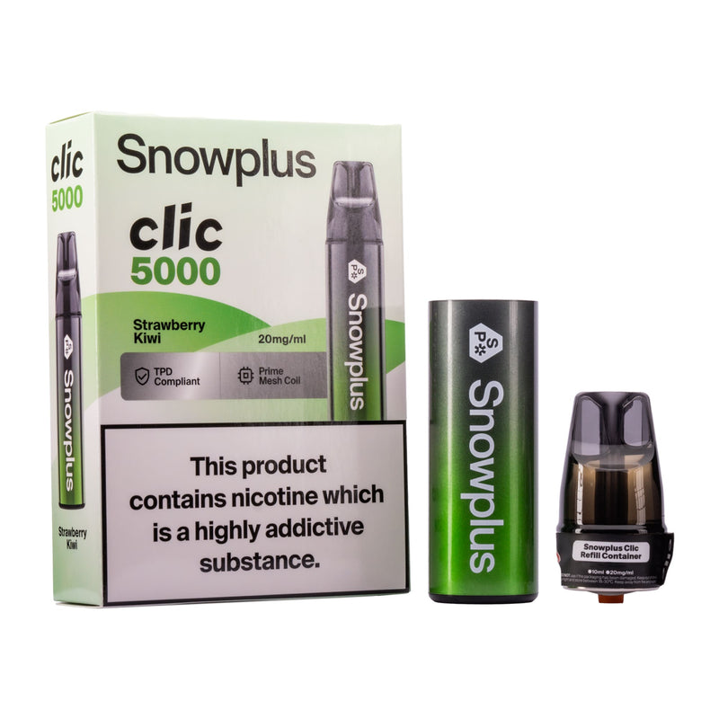 Strawberry Kiwi Snowplus Clic 5000 Disposable Vape Kit Contents