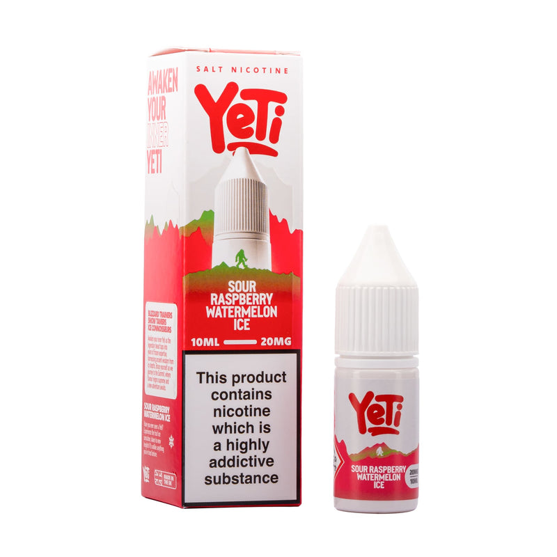 Yeti Sour Raspberry Watermelon Ice nic salt e-liquid box and bottle render.