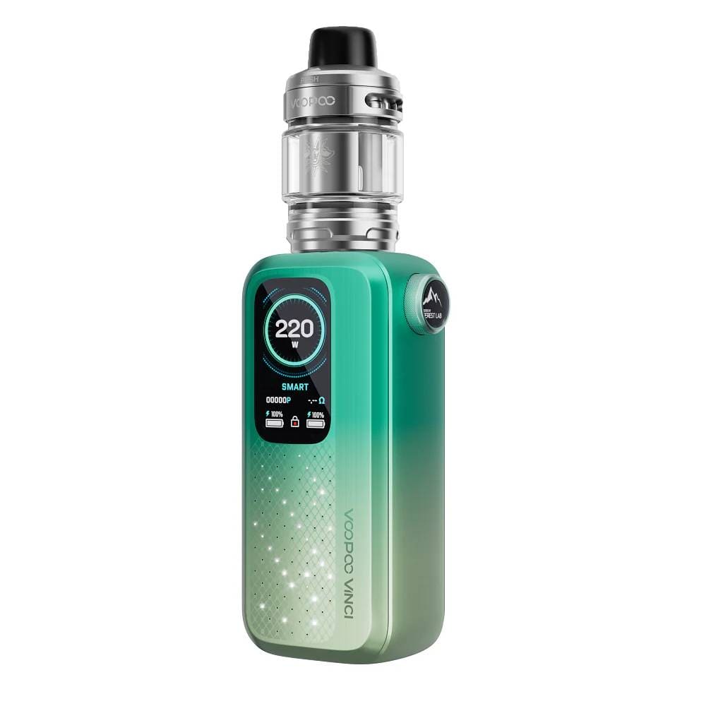 Voopoo Vinci Spark 220 vape kit render in Spring Green colour.