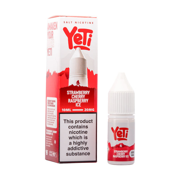 Yeti Strawberry Cherry Raspberry Ice nic salt e-liquid box and bottle render.
