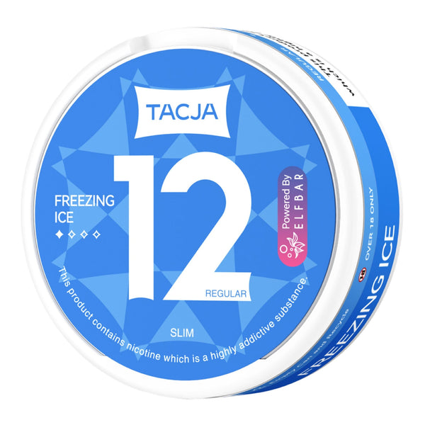 Tacja Freezing Ice Elf Bar 12mg Strength Nicotine Pouches in Box - Side Angle Image