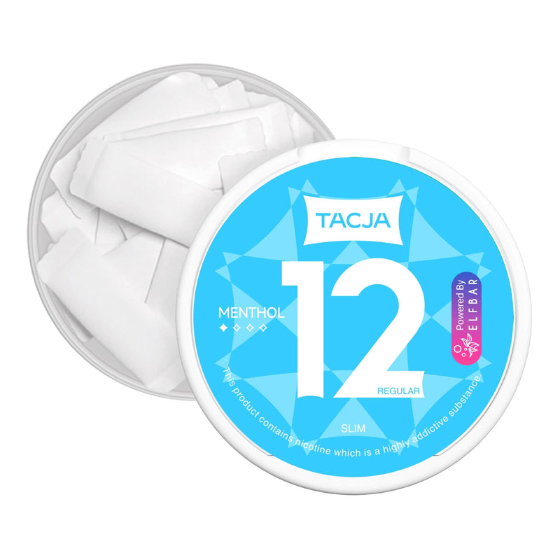Tacja Menthol Elf Bar 12mg Strength Nicotine Pouches in an Open Box