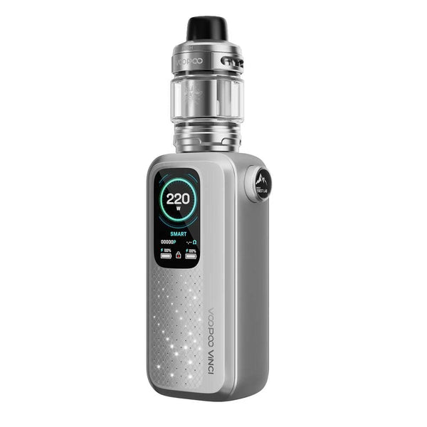 Voopoo Vinci Spark 220 vape kit render in Tech Silver colour.