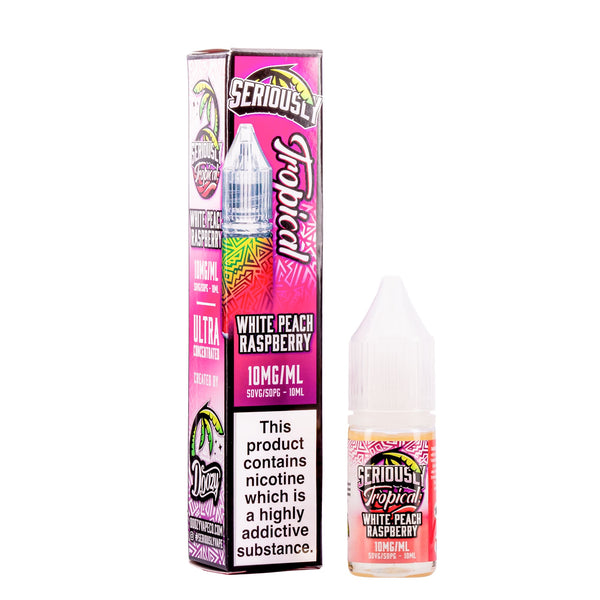 Render of Seriously Tropical White Peach Raspberry nic salt e-liquid.