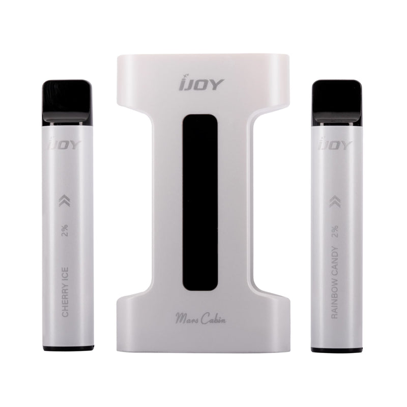 White Pearl iJoy Mars Cabin 600 Vape Kit, Front of Device With Both Pods Separated