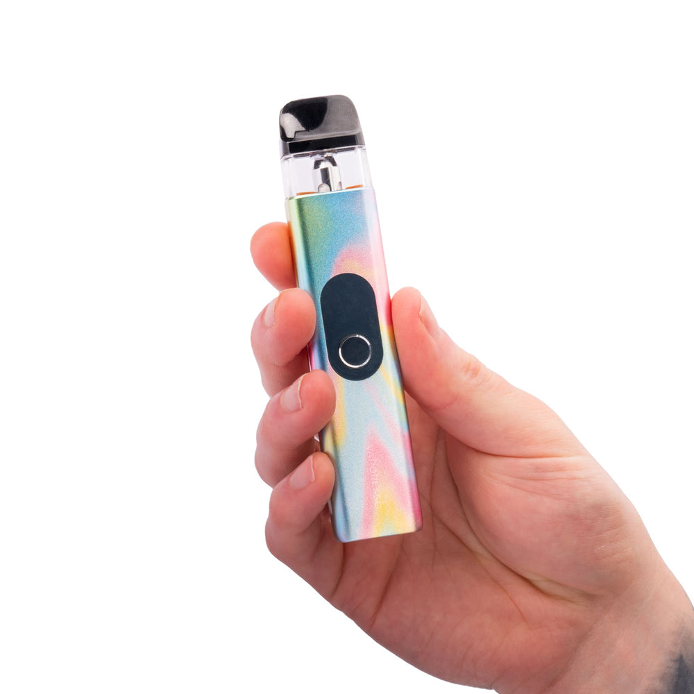 Vaporesso Xros 4 vape kit held in hand.