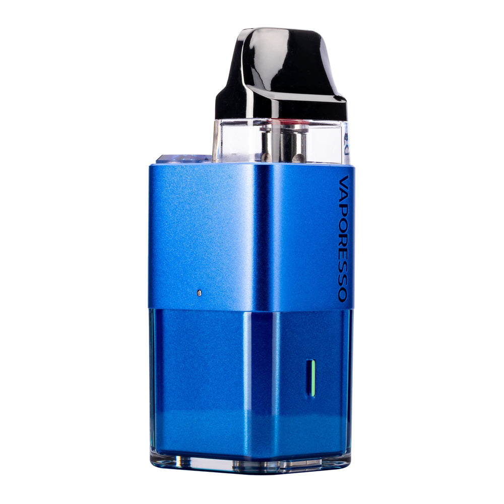 Ocean Blue Vaporesso Xros Cube Side Angled Image.
